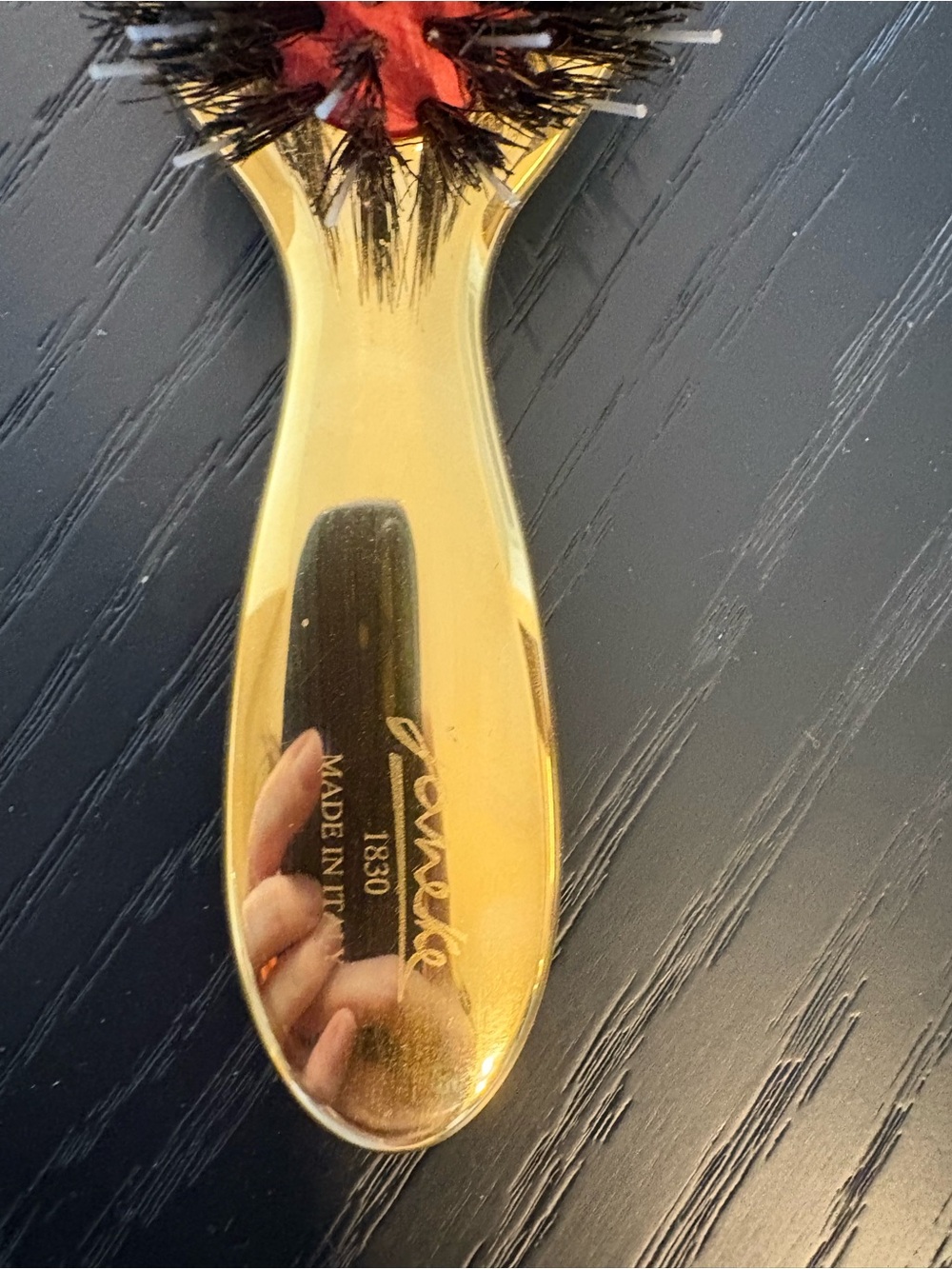 Gold Round Vent Brush with Red Cushion